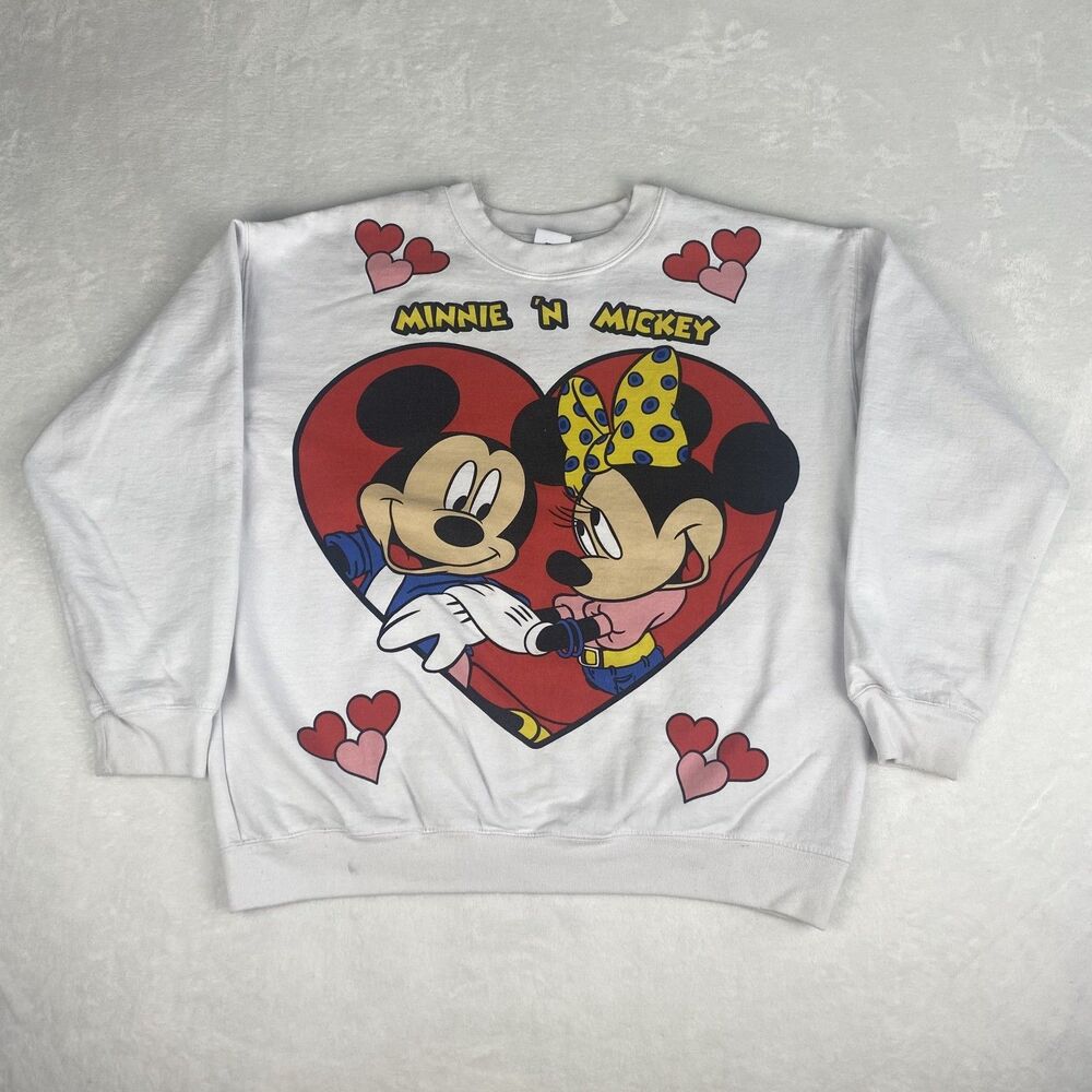 Disney Minnie and Mickey Graphic Sweater Womens Small White Sweatshirt Pullover